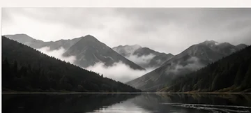 Black-and-white mountain landscape prepared for a photographic layout